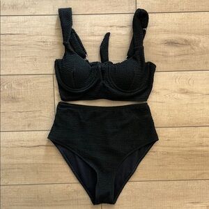 Black Textured Bikini Set